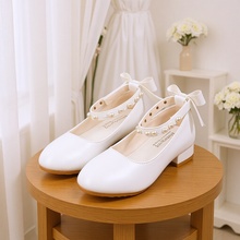 公主鞋女童高跟女鞋子白色皮鞋小学生礼服合唱演出鞋软底春秋珍珠