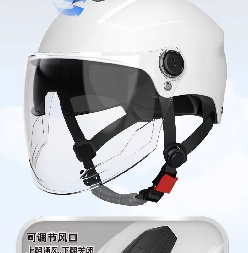Durable dual-lens electric vehicle helmet, breathable unisex motorcycle half helmet, summer sun protection, all-season safety helmet