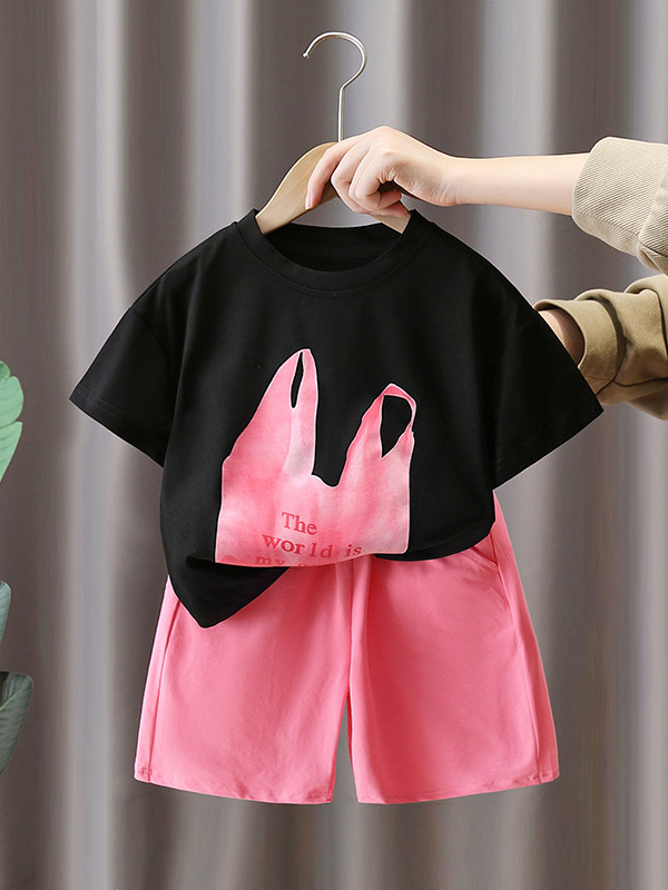 7221 Ropa para niños Traje de verano para niños 2025 Nueva camiseta estampada de manga corta para niños Traje de dos piezas de verano
