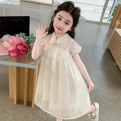 Girls' Summer Dress 2024 New Arrival Baby Summer Outfit Children Princess Skirt with Fringe and Bell Sleeve Dress