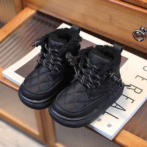Children's Cotton Shoes 2024 New Winter Girls' Short Boots Soft Sole Pan Bread Shoes Boys' Snow Boots Fleece Cotton Boots Trendy