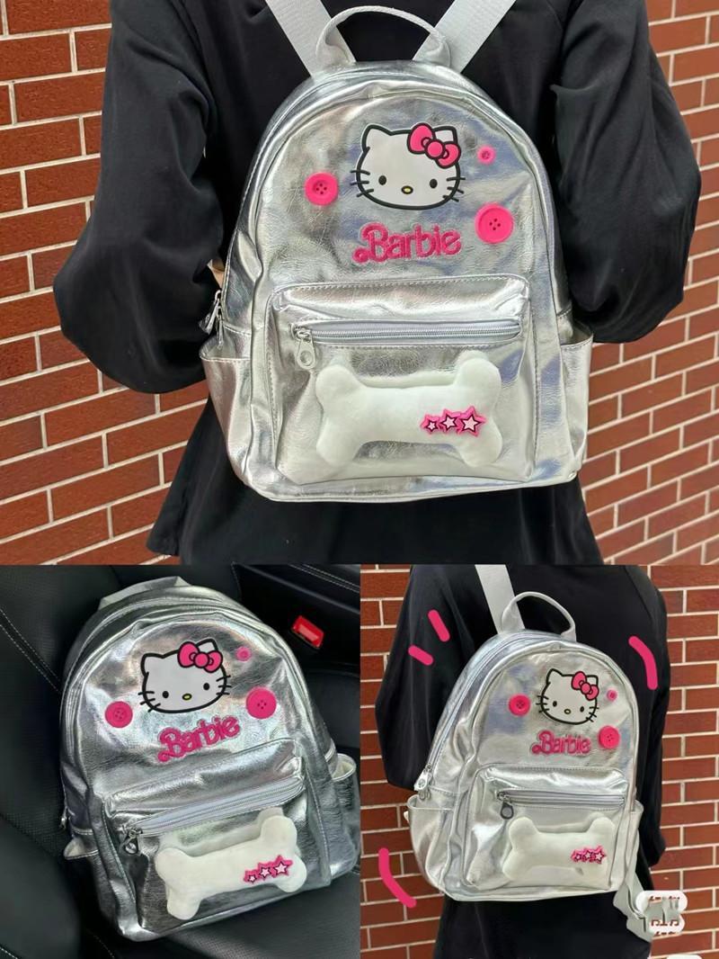 Y2k Sweet Hot Girl Kitty Small Backpack Silver Star Bone Backpack Leather Trendy Casual Backpack
