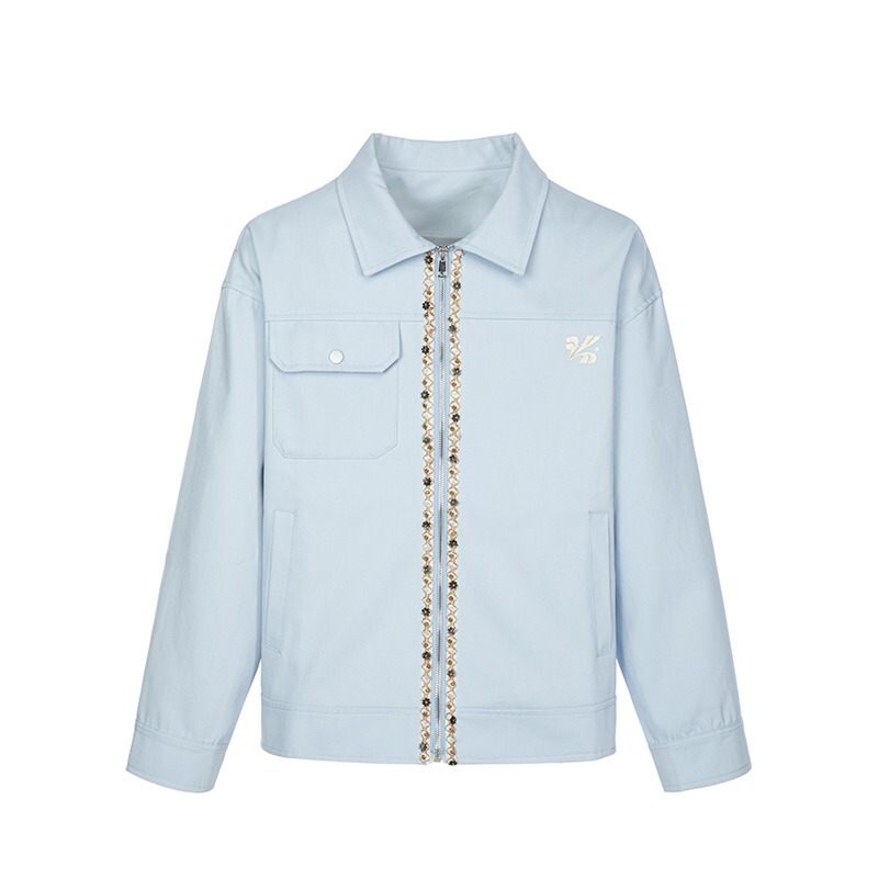 Factory Direct Sale Chinese Style Chanel-Inspired Gemstone Webbing Patchwork Lapel Jacket American Zipper Couple Coat Trendy Factory Direct Sale Chinese Style Chanel-Inspired Gemstone Webbing Patchwork Lapel Jacket American Zipper Couple Coat Trendy