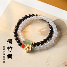 金丝檀檀香木紫檀木双圈手串佛珠念珠手链五条经文小叶紫檀批发