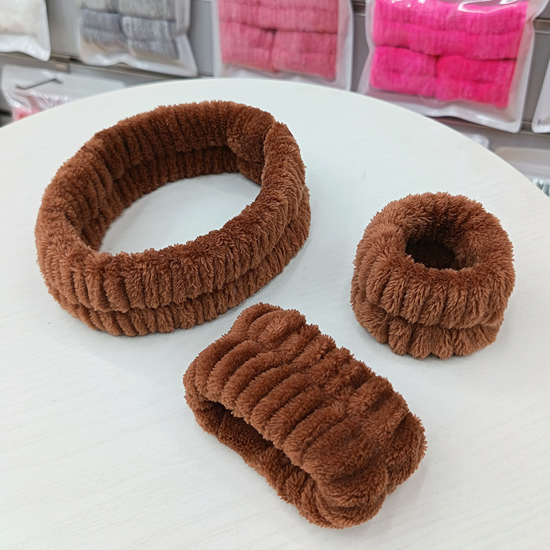 洗脸发带三件套洗漱防水防湿袖敷面膜束发带简约头带女用发捆发箍|undefined