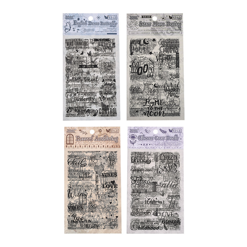 Yueran susurró pegatinas de pet transparentes a prueba de agua pegatinas de diario de bricolaje pegatinas de material en inglés retro transfronterizo