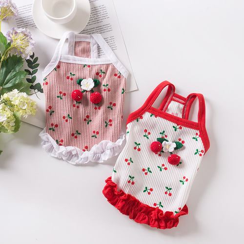 Cat, small dog, dog clothes, Pomeranian Teddy puppy camisole skirt, spring, autumn and summer