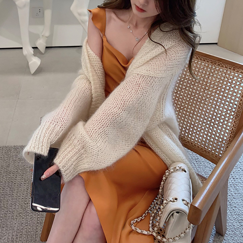 Four Seasons Knitted Lovers Cardigan Super Plaid Mohair Easiest for Match Knitted Sweater Ready Stock Fashionable and Easiest for Match