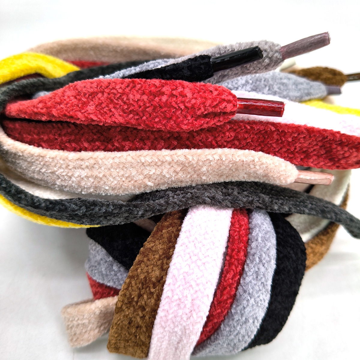 10mm color Chenille otoño invierno zapatos blancos pequeños zapatos planos huecos cordones planos casuales versátiles cordones de zapatos de doble capa
