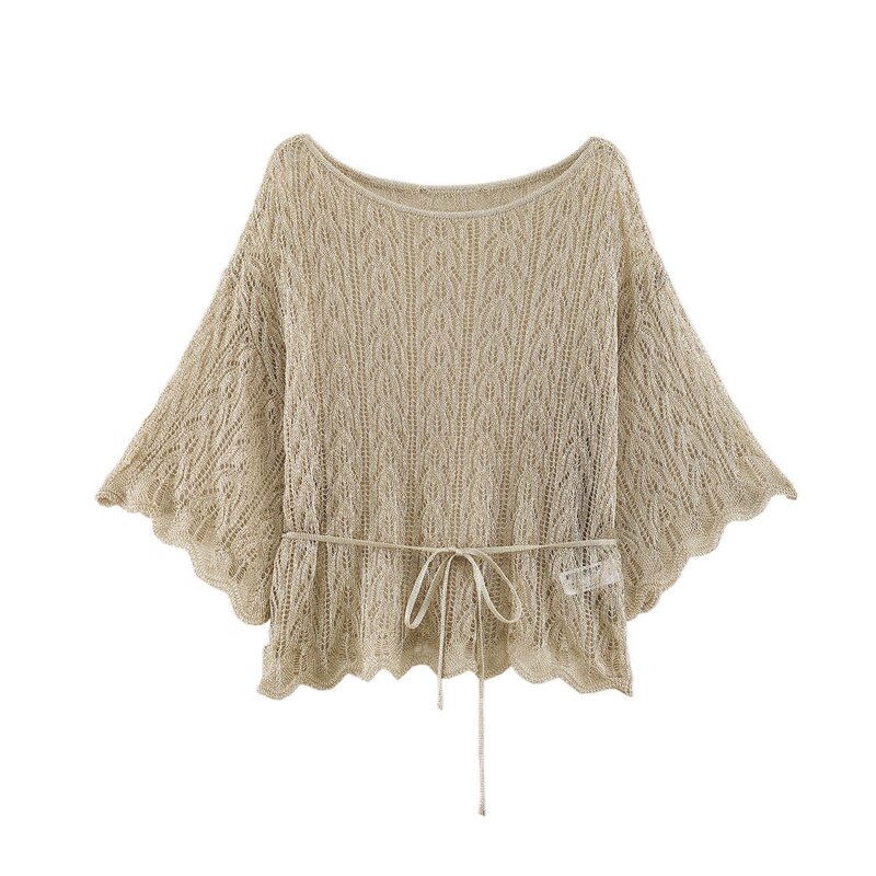 Cross-border women's clothing wholesale: New summer hollow-out one-shoulder knitted cover-up, European and American casual versatile off-shoulder top Cross-border women's clothing wholesale: New summer hollow-out one-shoulder knitted cover-up, European and American casual versatile off-shoulder top