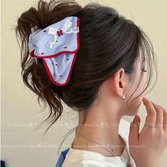 蝶結び水玉模様ブルーインテースヘアリングチェック柄ニッチインテースヘアゴムバンドヘアアクセサリー女性用ローポニーテール