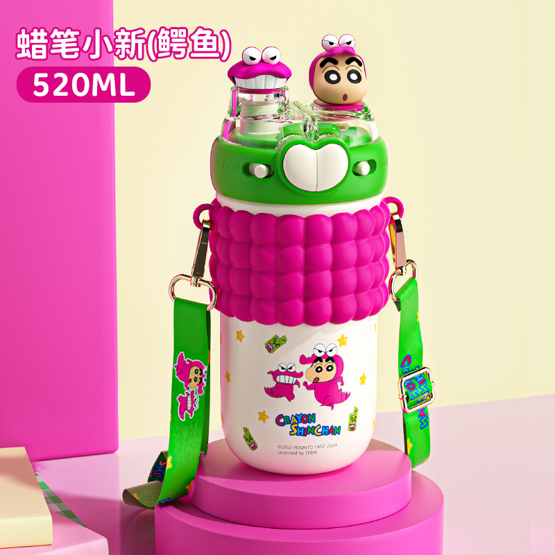 Taza de aislamiento Snoopy Crayon Shin-chan para estudiantes de jardín de infantes con pajitas Taza de agua caliente con doble bebida