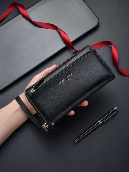 New Style Men's Long Wallet, Men's Clutch Bag with Card Slots, Soft Leather Zipper, Youth Fashion Phone Bag Wholesale