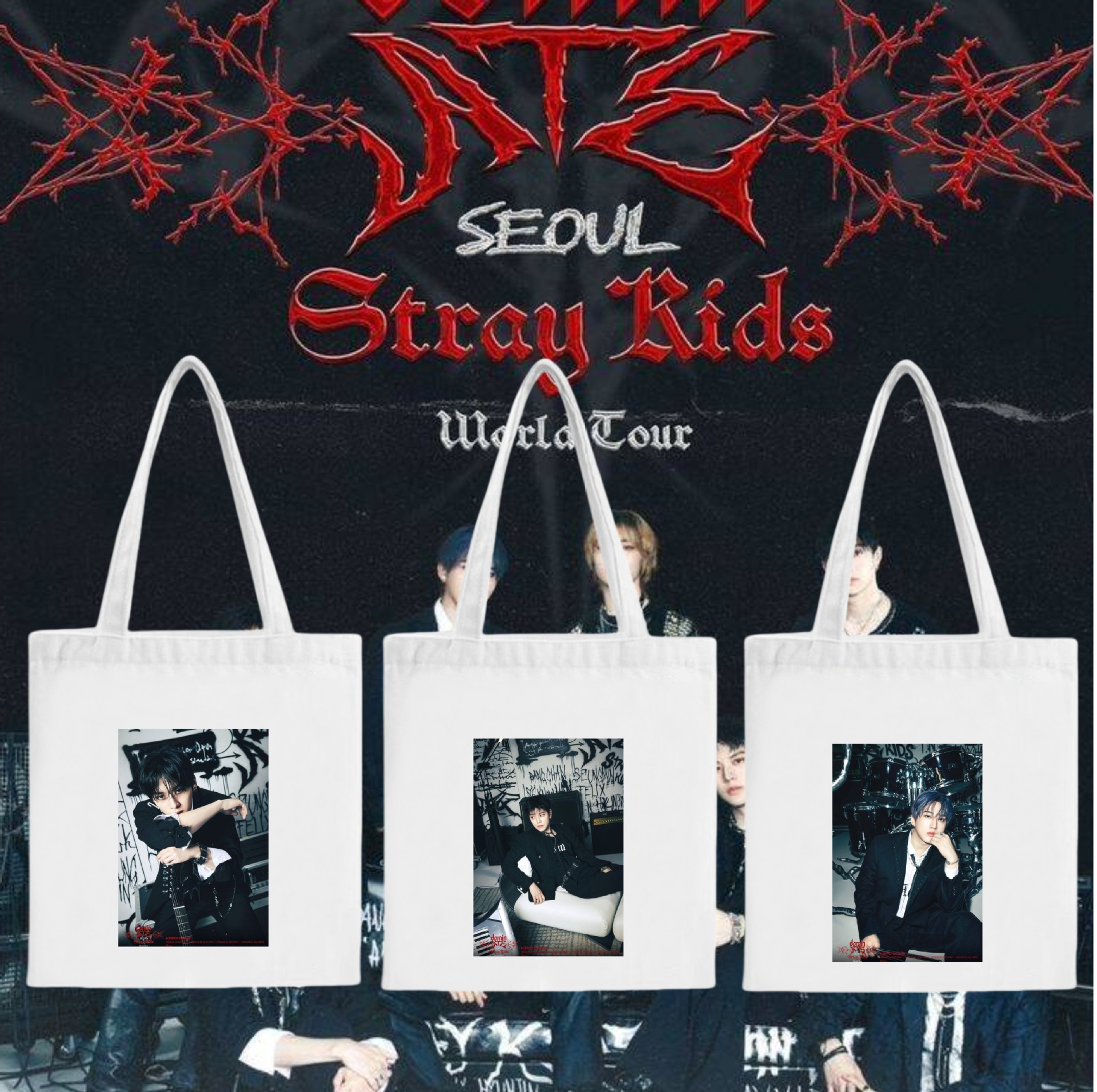 Stray Kids新专辑  "ATE"  周边同款 印花帆布包单肩学生时尚手提