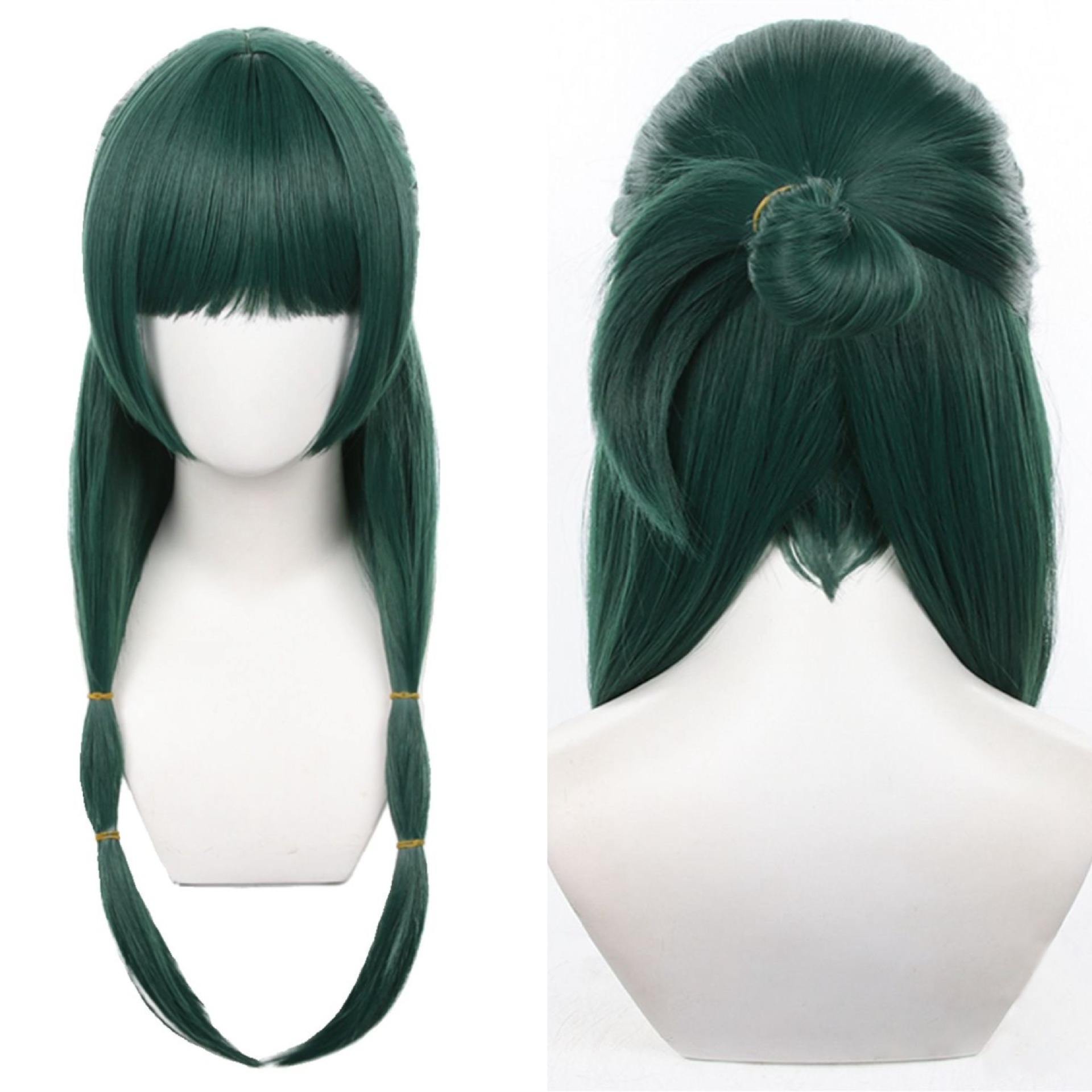 Medicine House Girl's Whispering Cat Cos Wig Dark Green Simulated Scalp One-Piece Half-Tied Ball Style Long Hair