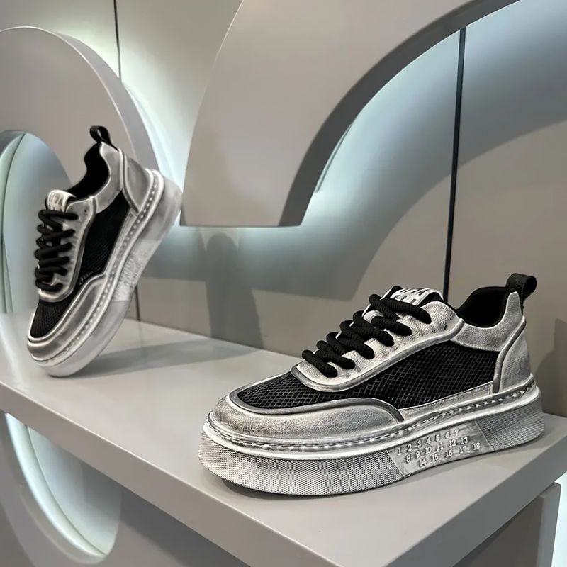 Herren Sommer 2024 neue dicke Sohlen atmungsaktives Mesh Casual Board Herren vielseitige, einfache, hohe Schönheit weiße Schuhe_voghion.com