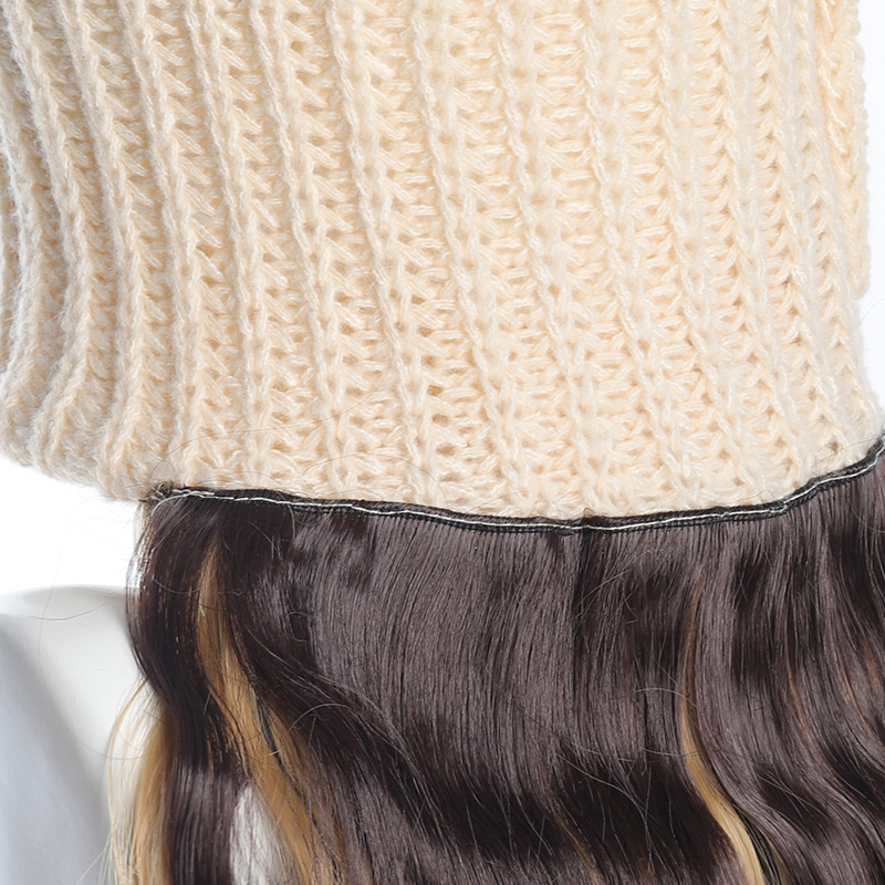 Haarextensies en pruiken lange krullende hoed pruik letter gebreide hoed lang water rimpel krullend haar geïntegreerde vezel synthetische highlight geverfde pruik_voghion.com