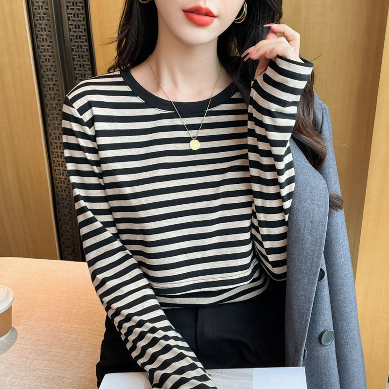 産後授乳服春秋ファッション外出授乳服辛いお母さん授乳中の純綿ストライプtシャツゆるい月子服|undefined