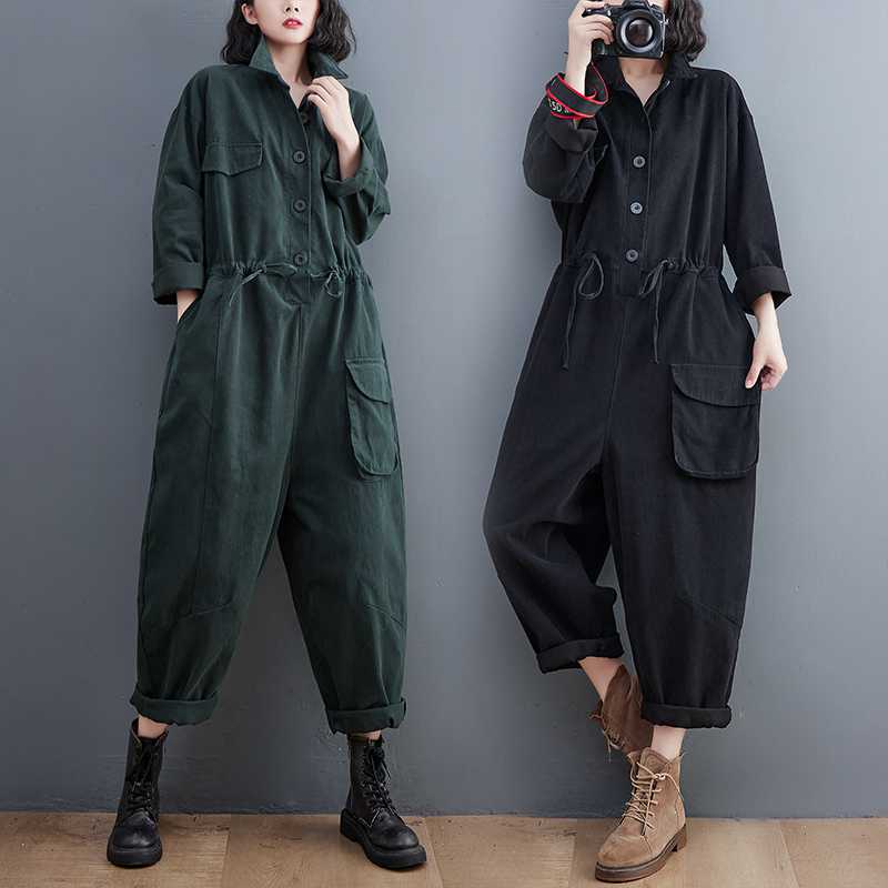 European Station Jumpsuit Jumpsuit Women's Retro Literary Versatile Large Size Loose One-Piece Pants Autum New Casual Pants