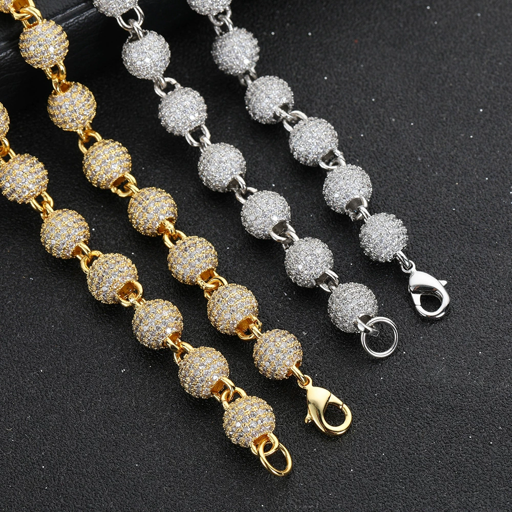 Zirconium hip-hop style, round beads, necklace, accessory, bracelet, European style, 8mm, wholesale