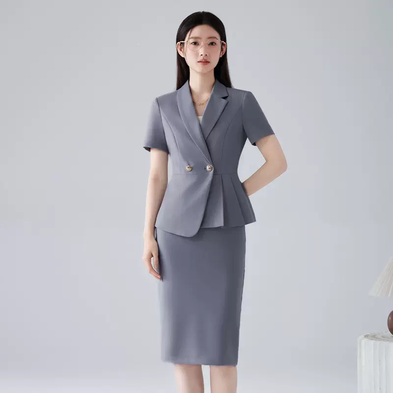 职业装西装套装女裤子裙子两件套装夏季短袖跨境批发气质通勤