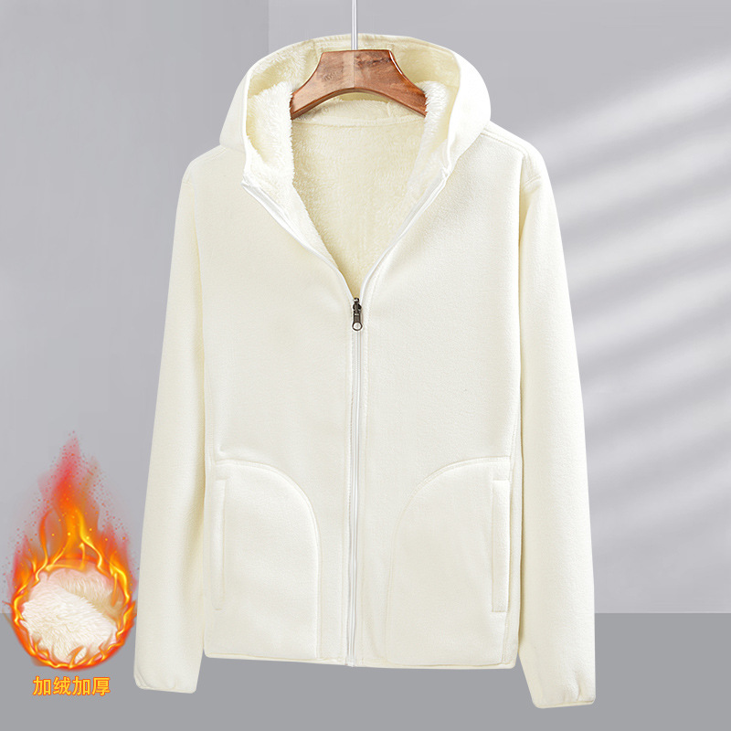 New Women's Cardigan Sweatshirt Fleece-Lined Thickeneded Hooded Polar Fleece Autumn and Winter Outwear Reversible Fleece Top for Women