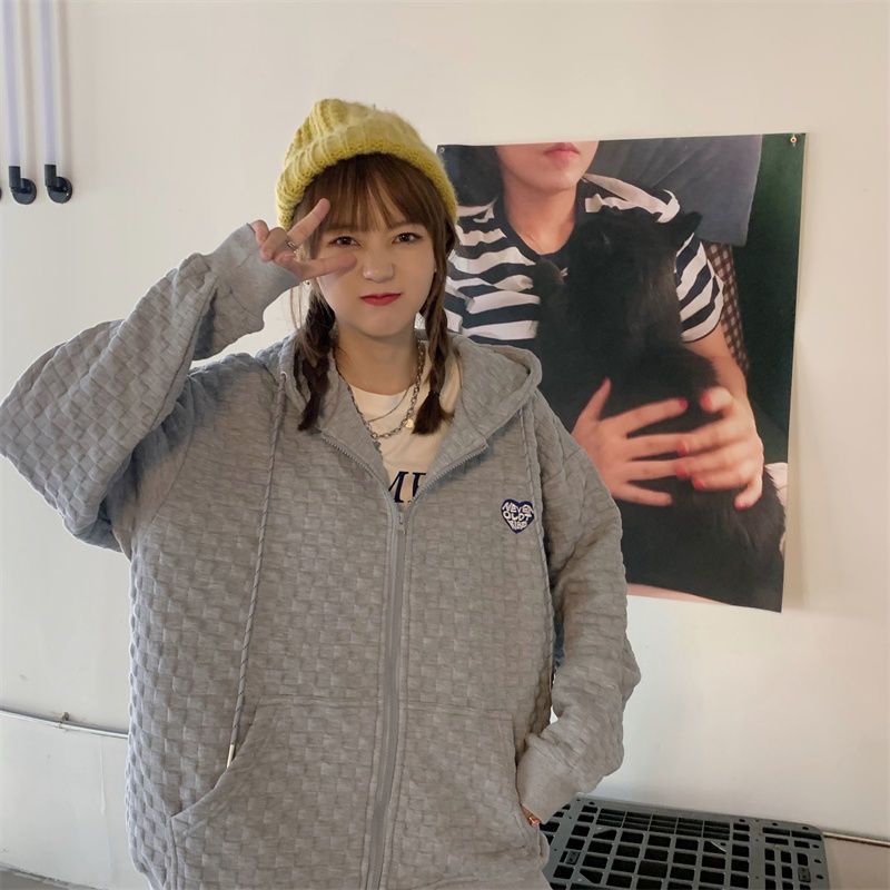 Waffle Amor super popular suéter para las mujeres ins primavera y otoño flojo Delgado BF estilo perezoso High Street zipper cardigan chaqueta