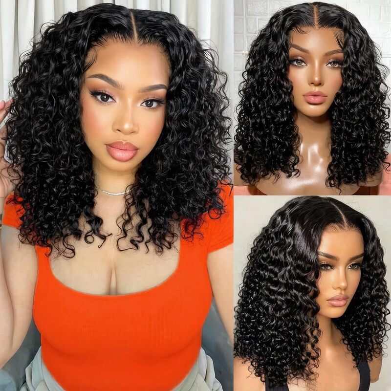 Deep Wave Bob Wig, Short Curly Hair, Lace Edge, Water Wave Style, Glue-Free, Pre-Trimmed, for Women