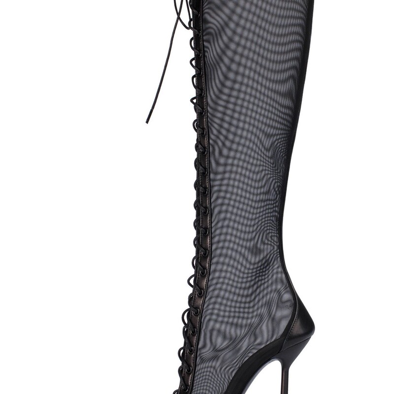 2024 European and American Export Pointed Toe Cut Out Cross Strap Stiletto Sandals Large Size Fashion High Boots Women's Knee Boots
