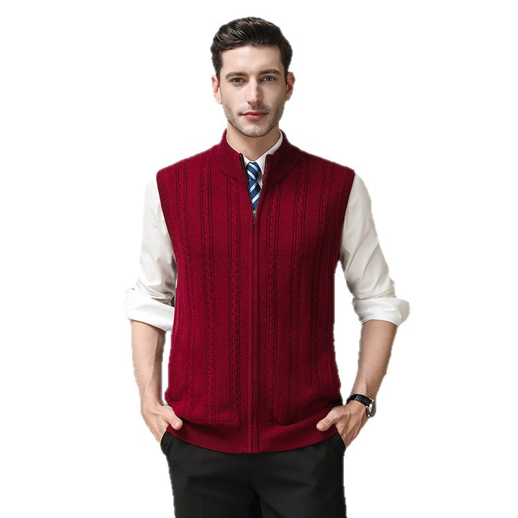 Chaleco de lana nuevo punto retro torcido sin mangas chaleco de cuello de color sólido nuevo suéter de comercio exterior masculino
