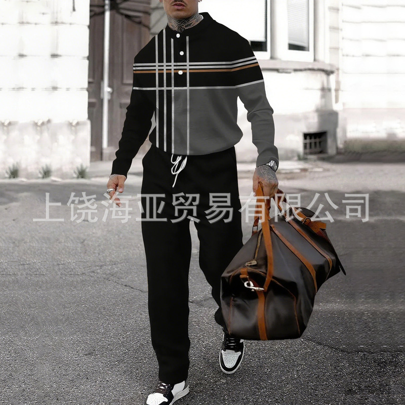 2025跨境新品欧美秋冬潮流款男士套装帅气时尚休闲运动男装一整套|undefined