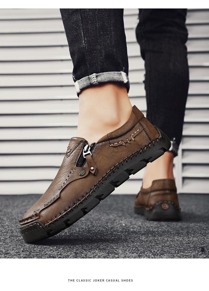 Spring And Autumn New Loafers Cross-Border Large Size Casual Slip-On Leather Men's Outdoor Hand-Sewn Driving Shoes_vogvips.com