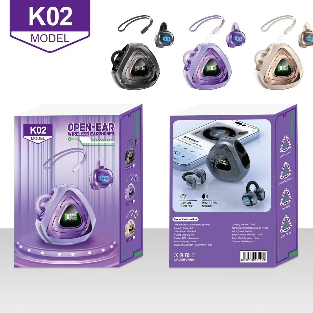 Nuevo modelo transfronterizo privado k02 auriculares Bluetooth tipo clip de auriculares inalámbricos de larga duración k03 auriculares Bluetooth digitales
