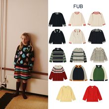 ins风AW25丹麦FUB秋冬男女宝童装提花条纹镂空针织套头毛衣 现货