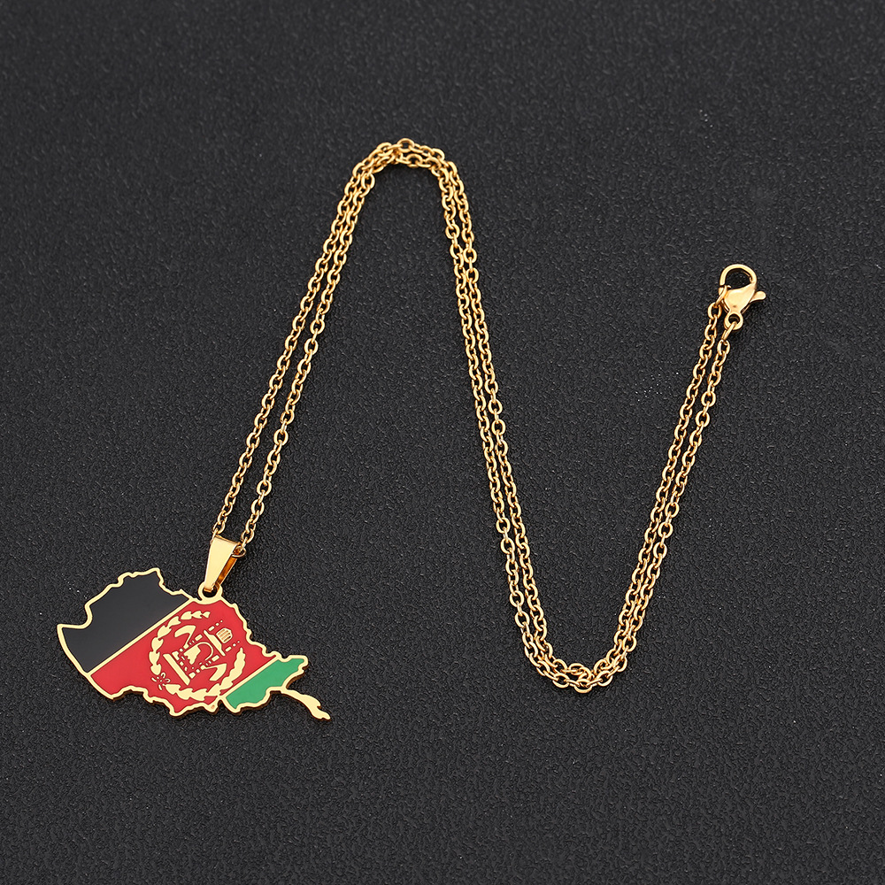 Edelstahl Afghanistan Karte Halskette Paar Stil Ethno-Stil beliebte Persönlichkeit Öltropfen Titan Stahl Zubehör_voghion.com