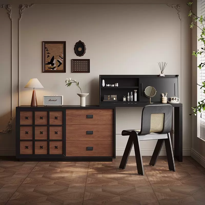 欧兰嘉复古风梳妆台斗柜一体现代简约小户型卧室可伸缩储物化妆桌