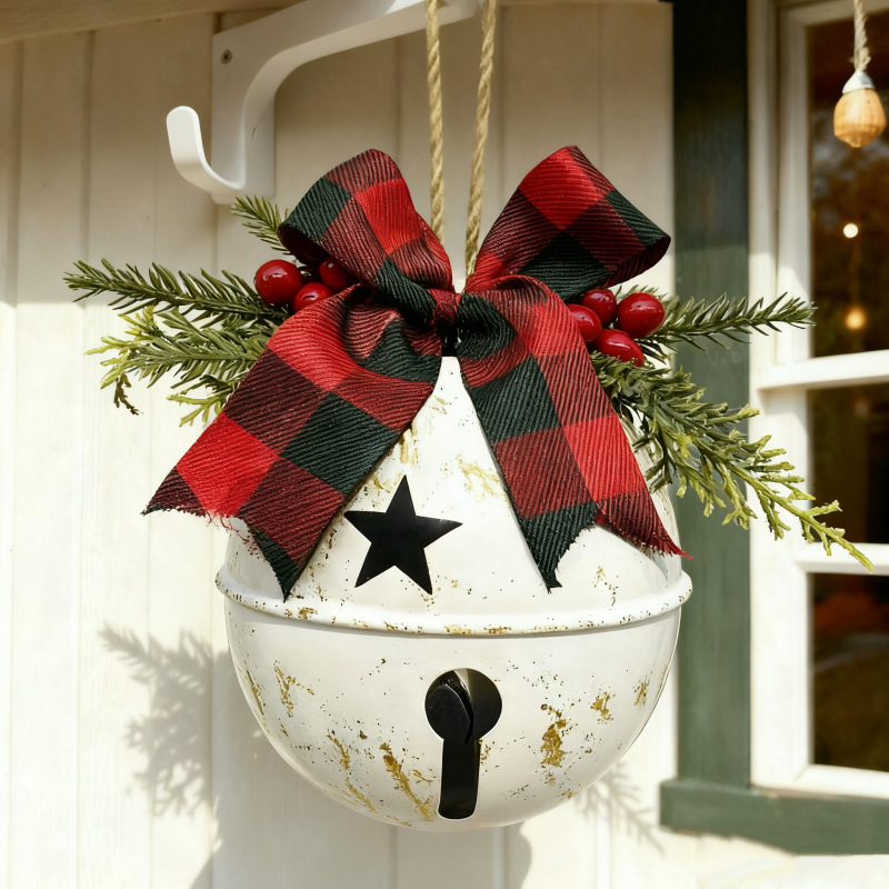 Cross-Border Hot-Selling Christmas Decorations Retro Distressed Hemp Rope Bells Bow Christmas Tree Ornaments Large Metal