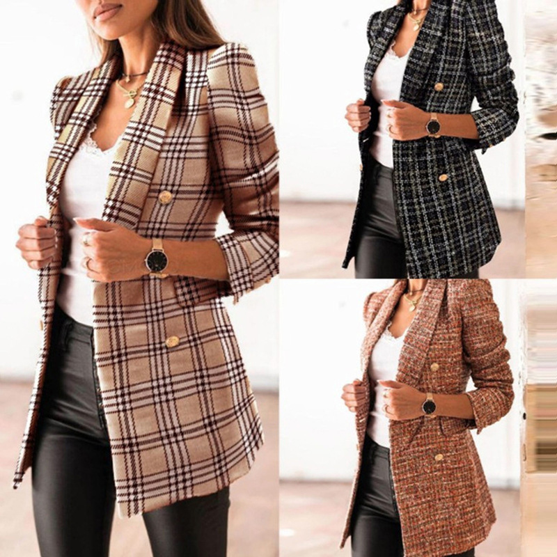 Cross-Border Amazon 2025 Spring & Fall Women's New Long-Sleeved Black Lapel Printed Short Blazer
