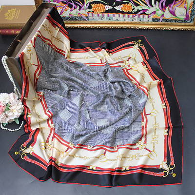 新款皮带铁环110cm桑蚕丝真丝丝巾手工卷边素绉缎大方巾披肩围巾|ru