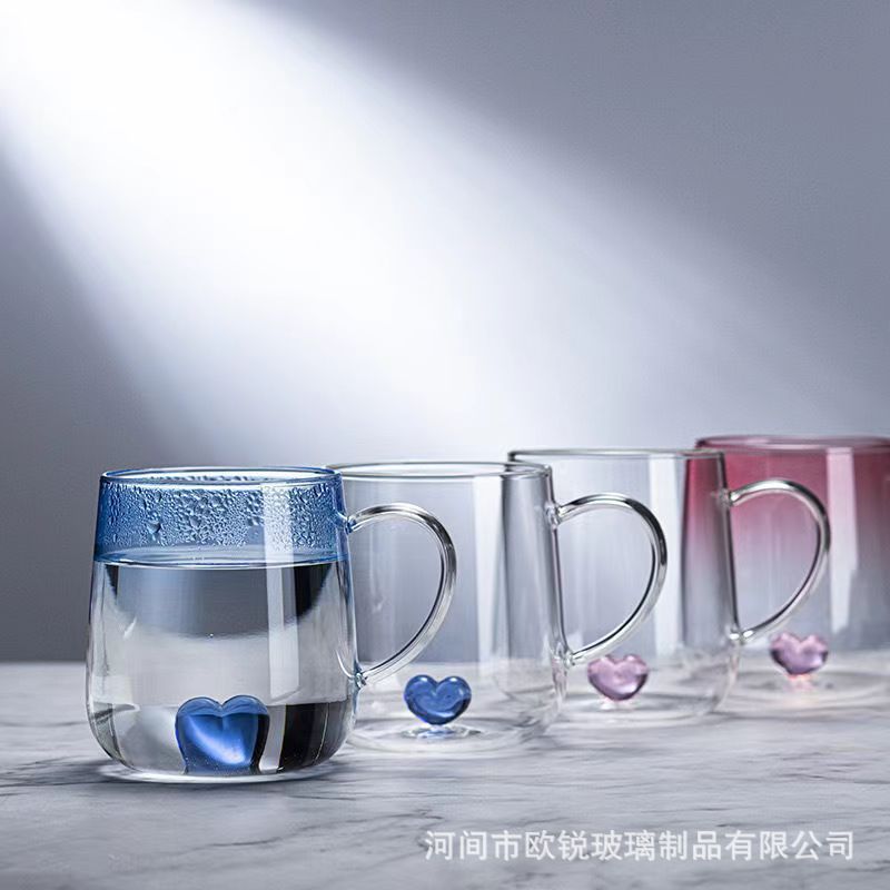 Taza de vidrio de corazón de桃 Taza de té de vidrio de alta borosilicona Taza de agua de vidrio resistente al calor Taza de jugo de leche