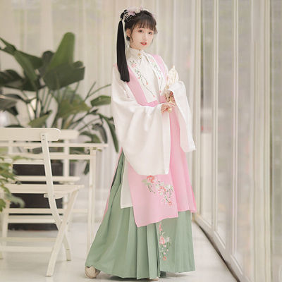 夏季新款明制漢服女成人古裝中國風超仙重工刺繡比甲長衫齊腰襦裙