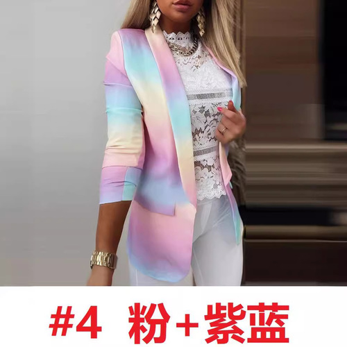 Autumn and winter women's long-sleeved small suit 2025 European and American foreign trade new tie-dye OL temperament professional slim body jacket