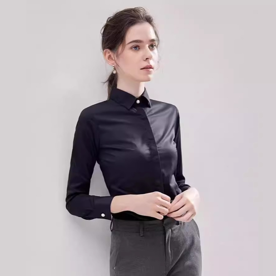 Silk Elegant Blouse Long-sleeved Silk Smooth Ice Silk Slim-fit Business Casual Women's Shirt Professional Commuting High-class Sense
