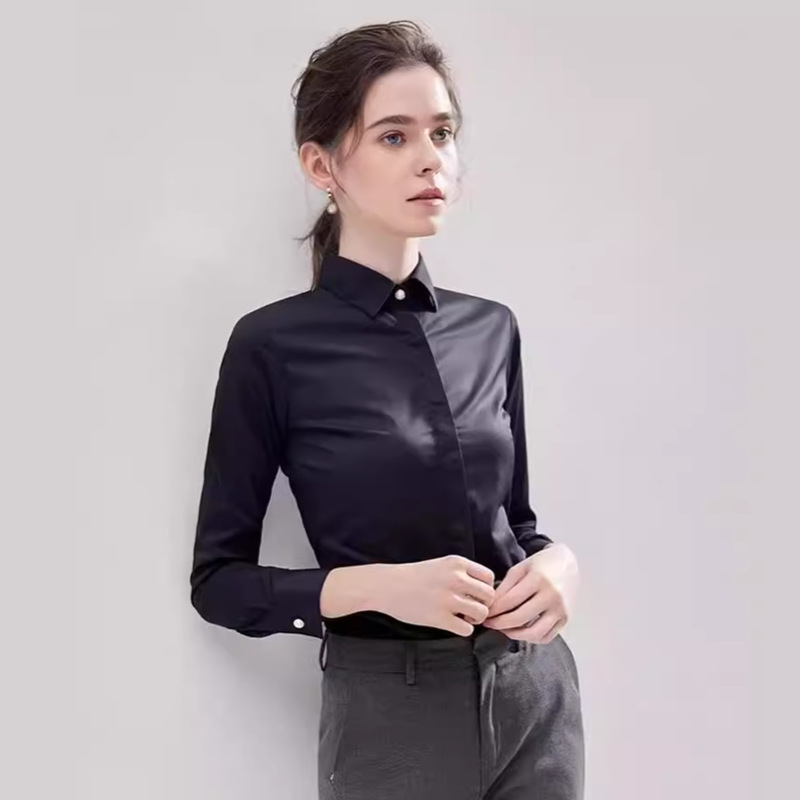 Silk Elegant Blouse Long-sleeved Silk Smooth Ice Silk Slim-fit Business Casual Women's Shirt Professional Commuting High-class Sense