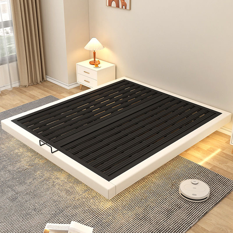 Cama flotante moderna y simple sin marco de hierro de cabeza de cama de acero forjado cama doble principal tela de tatami cama colgante
