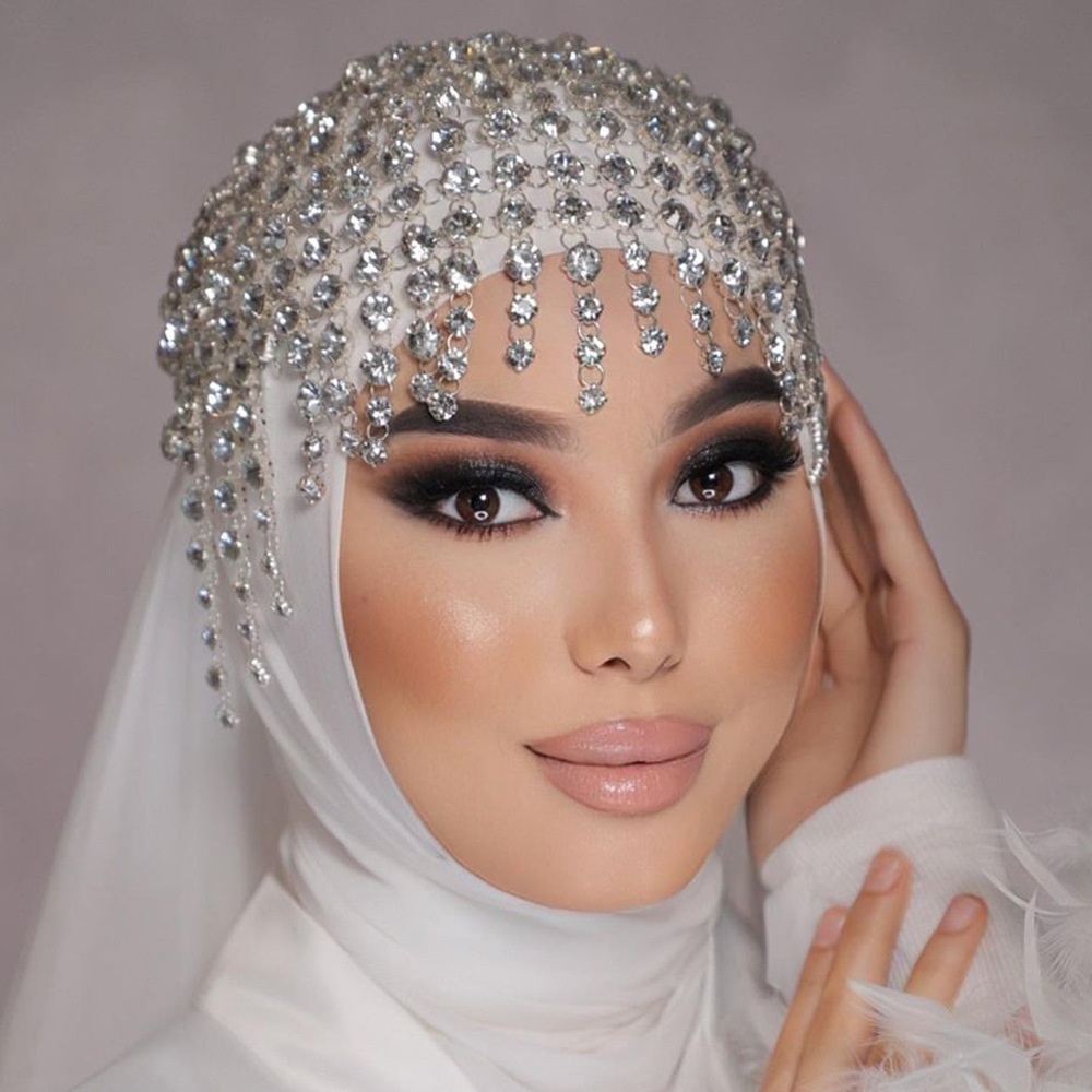 Elegant MAC051 Rhinestone Chain Tassel Headpiece from Mariam's Collection0