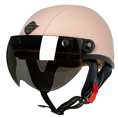 helmet body, Motosiklet kaskı (dəbilqə) - pink-flat-leather-helmet-w-tea-mirror-m