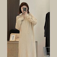 2025秋冬新款女士连帽针织连衣裙韩版小个子女配大衣内搭中长裙女