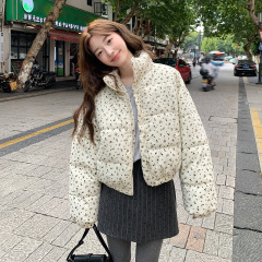 碎花短款羽绒棉服女冬季新款韩系宽松立领学院风加厚保暖棉袄外套