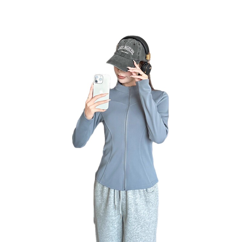 秋冬瑜伽防风衣时尚立领双弧曲线紧身上衣女百搭修身休闲拉链开衫|undefined